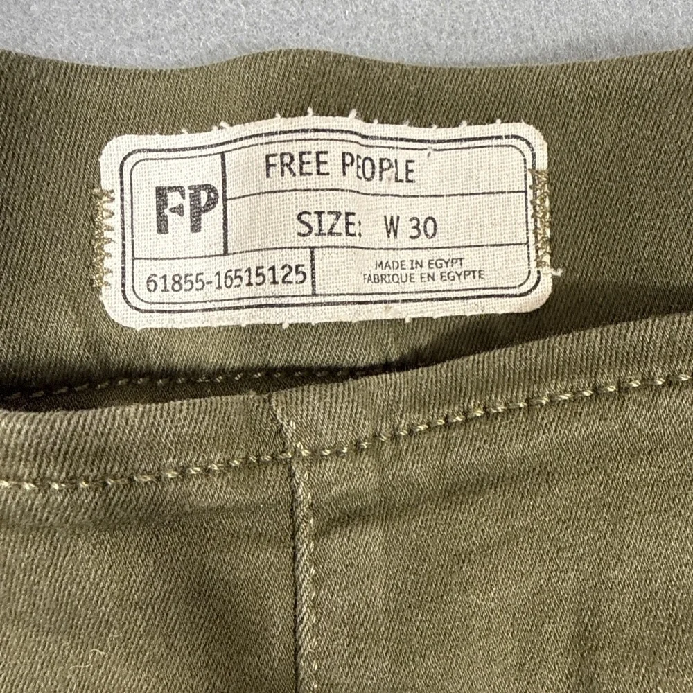 Free People Pull On Jeans Womens 29x26 Olive Green Skinny Leg Raw Hem Stretchy